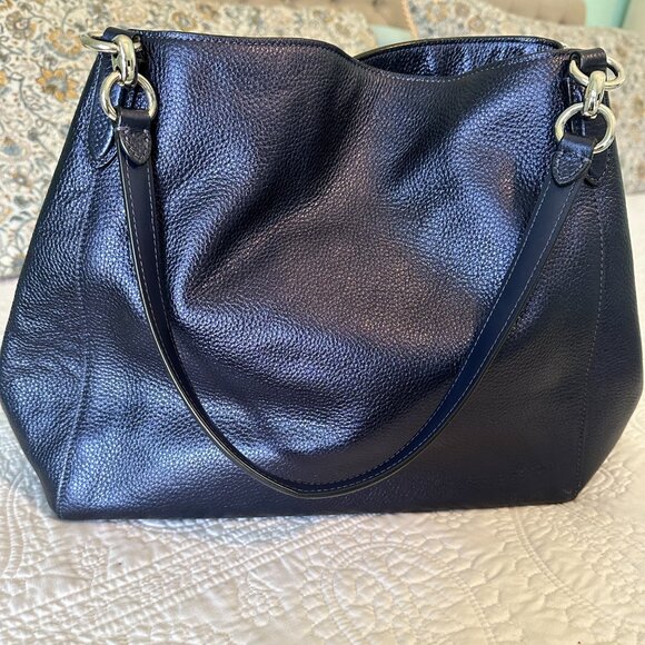 Coach Navy Hallie Leather Shoulder Bag - Picture 3 of 15